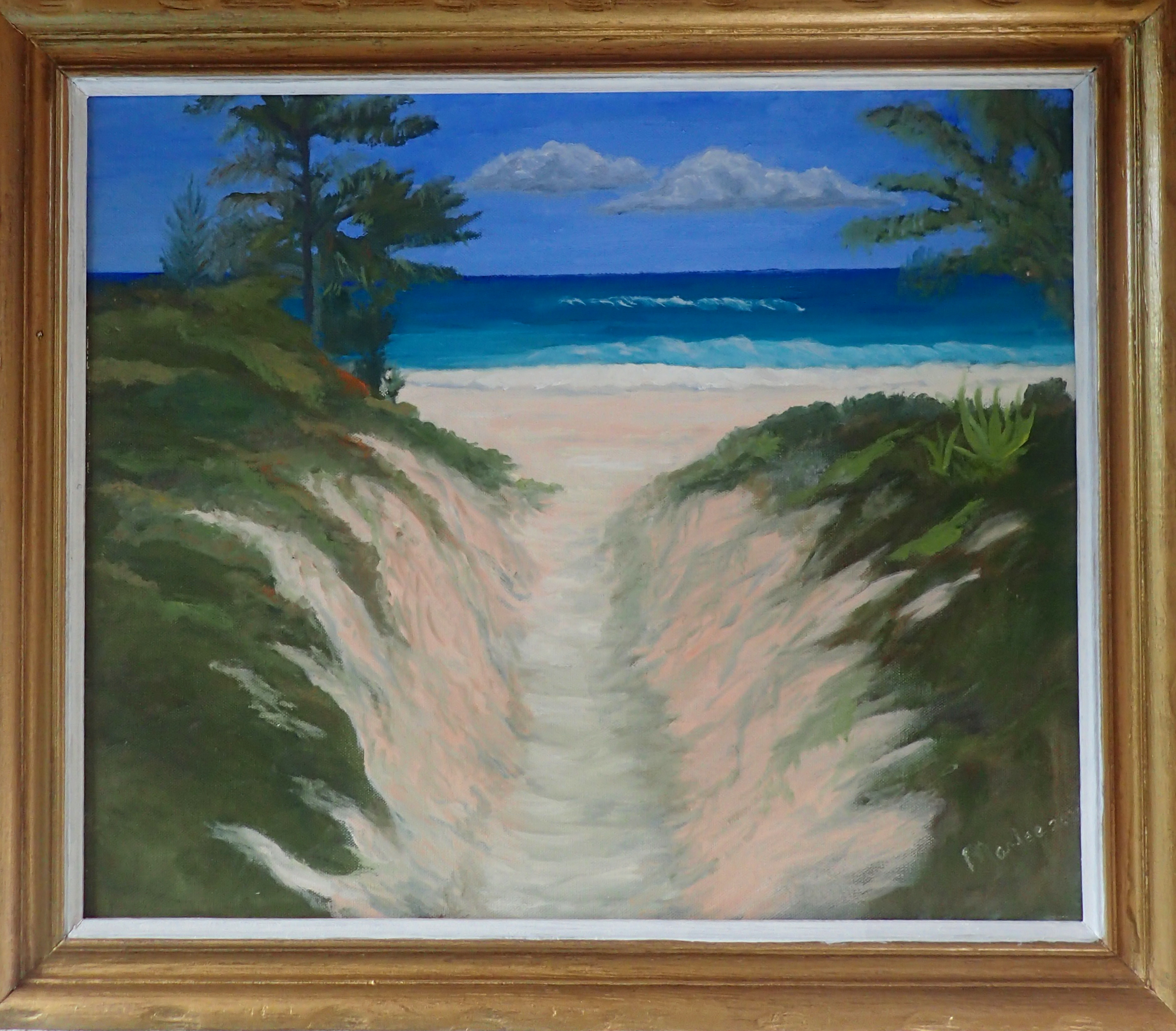 Original Oil on Canvas 18x22"   The beautiful Atlantic Ocean in Abaco Bahamas is hidden until you walk through the dune.   The blessing of this first view is immediate.  